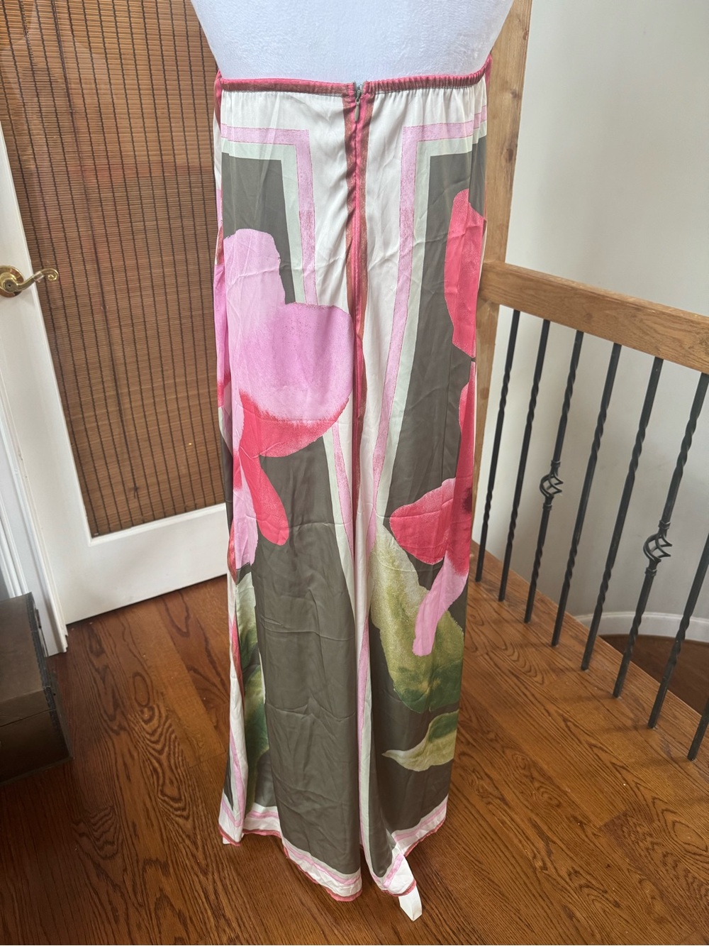 Amazon Strapless Floral Maxi Dress in Watercolor Pink and Olive Green - Picture 3 of 7